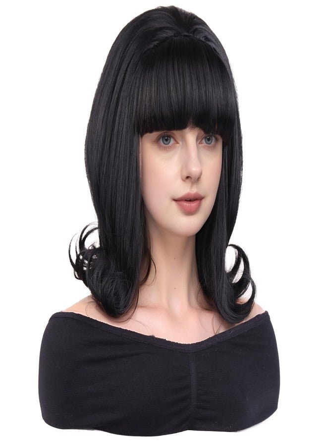 MAGQOO Black Wig Women Short Black Wig with Bangs Retro Bouffant Beehive Wigs 60s 70s 80s Costume Cosplay Halloween Party with Wig Cap - Image 2